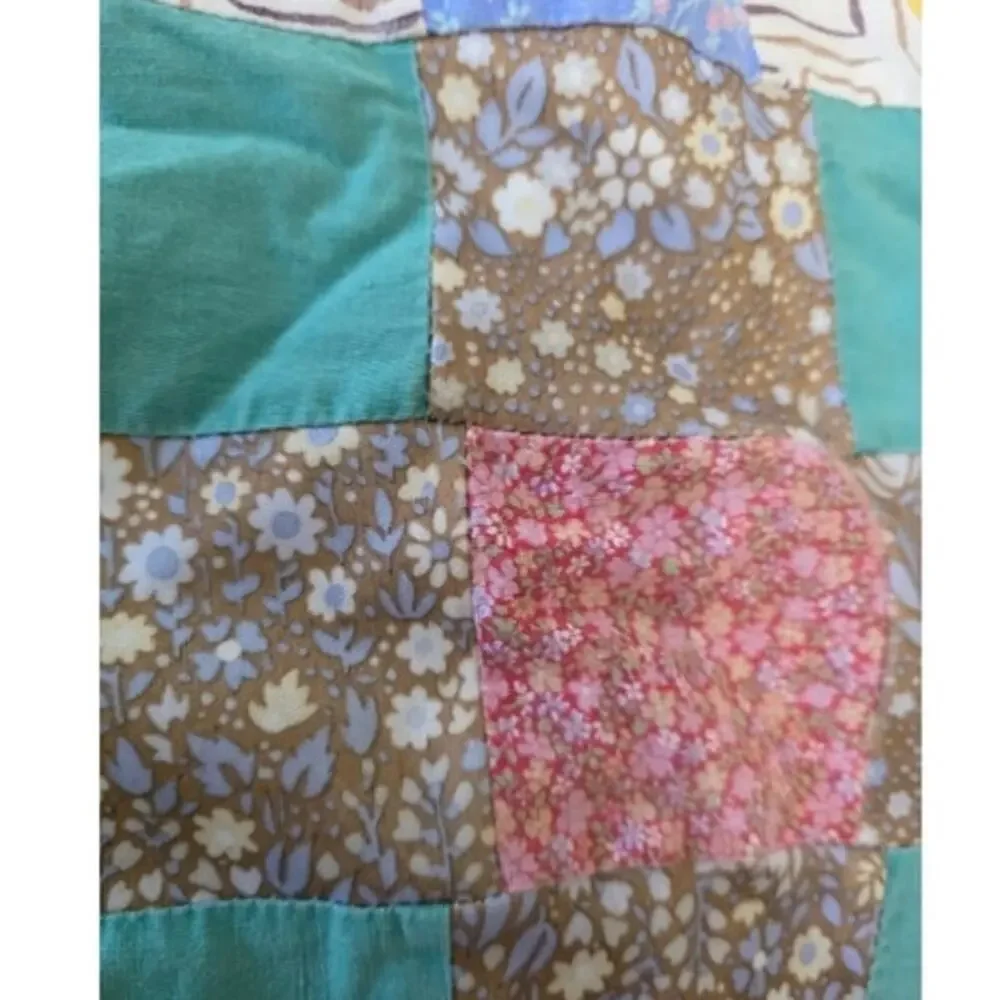 VTG Handmade Colorful Scrappy Memory Lap Blanket Crib Tied Quilt Granny Cottage